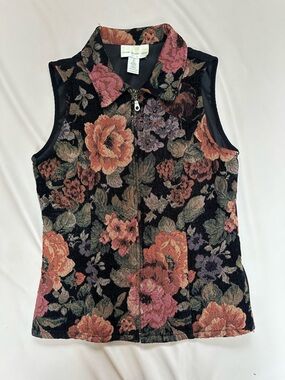 Susan Graver Black Floral Jacquard Zip-Front Tank